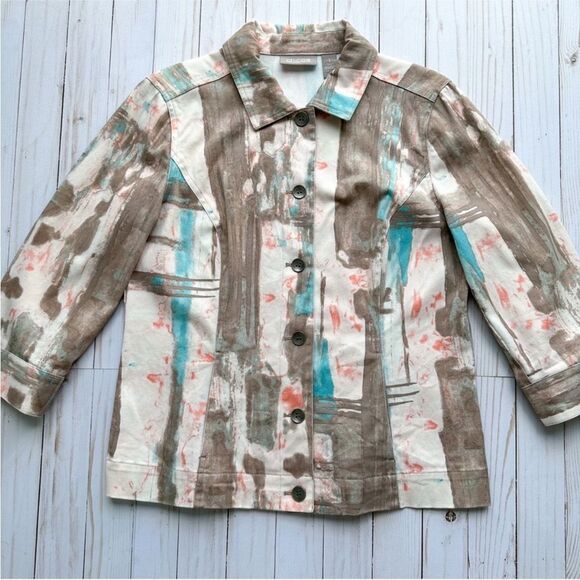 Chico's Watercolor Print Cotton Jacket - Picture 3 of 12